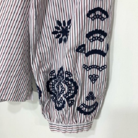 J.Crew Embroidered Tie-Front Striped Tunic Top - Picture 6 of 7